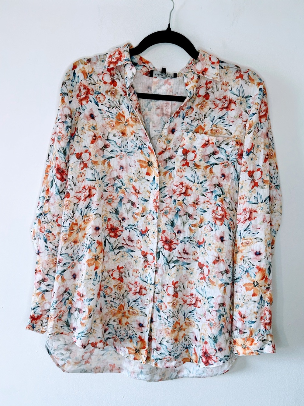 Lafayette 148 New York Floral linen button -Down Blouse S